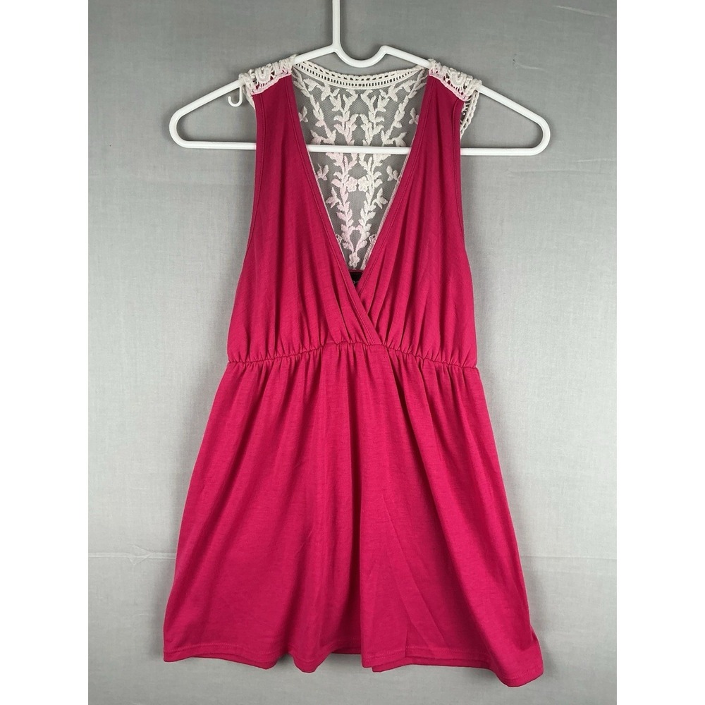 Taboo Sleeveless Dress Womens Large Pink Lace Back V Neck Empire Waist